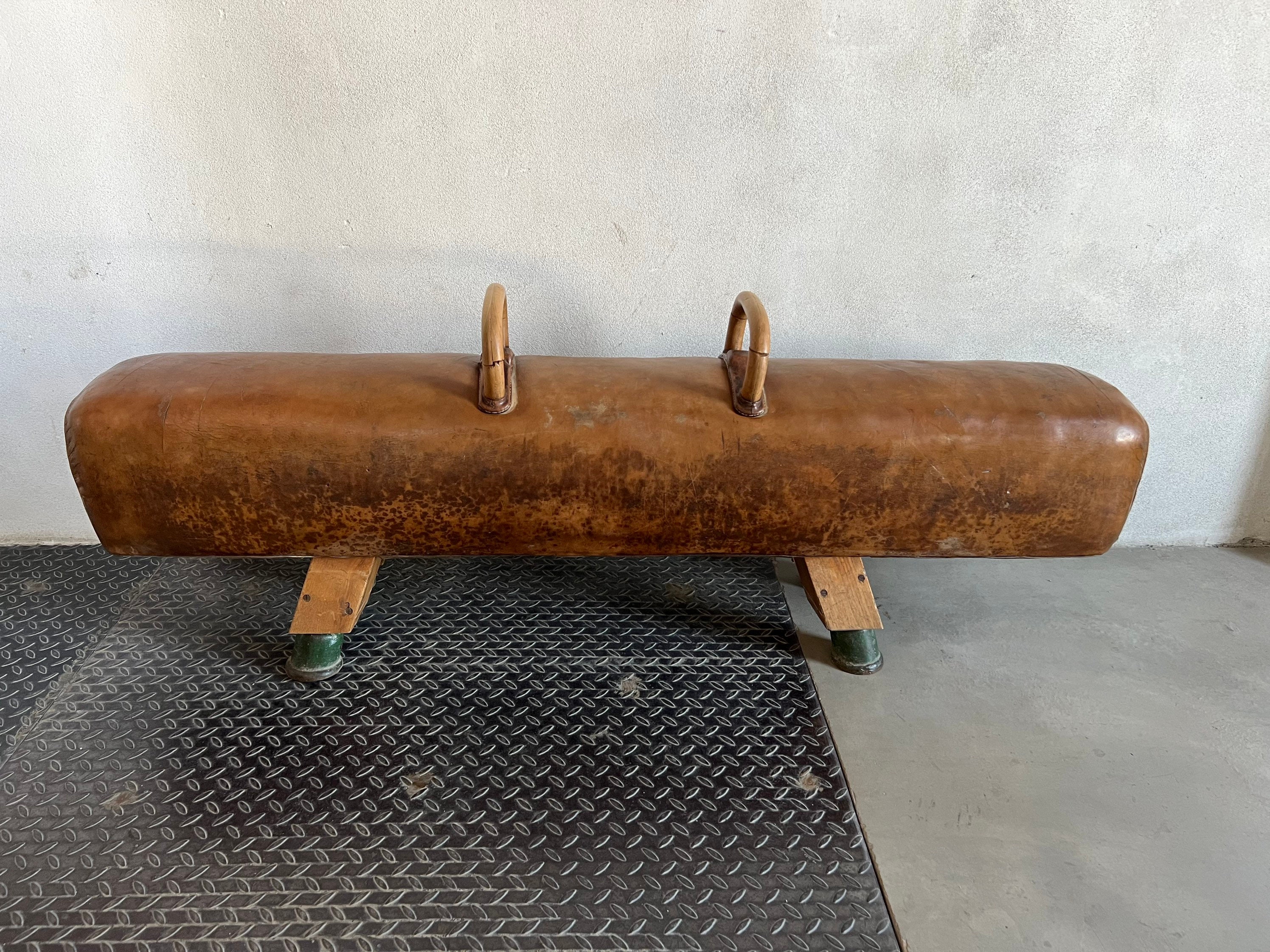 Vintage Leather Gymnastics Bench Pommel Horse brown Original1930s