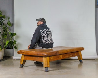 Vintage Leather Gymnastics Bench – 1930s Home Decor Coffee Table