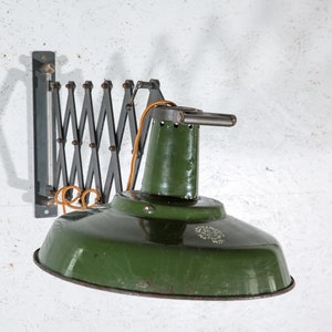 Industrial Scissor Lamp - large green enamel - 1960s wall-mounted vintage  design metal lamp