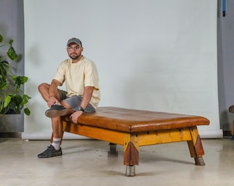 Vintage Leather Gymnastics Bench – 1930s Home Decor Coffee Table