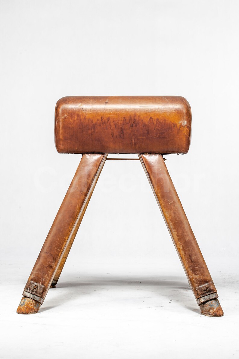 Vintage Leather Gymnastics Bench Pommel Horse Brown Original 1930s