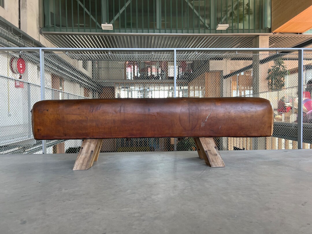 Vintage Leather Gymnastics Bench Pommel Horse brown Original1930s