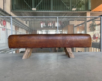 Vintage Leather Pommel Horse Bench – 1930s Gymnastics Decor