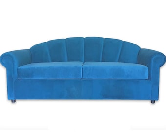 Teal Velvet Sofa, Velvet Scallop Shell Back Sofa