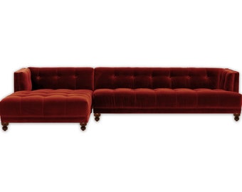 Low Back Sectional With Chaise, Tufted Sectional Couch