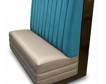 Custom Channel Tufted Banquette Bench | Modern Dining Booth | Kitchen Nook Seating | Velvet Faux Leather | Wood Base
