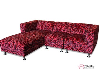 Red Zebra Sectional Sofa, Zebra Upholstered Custom Modern Sectional, 3 Piece Sectional Sofa with Chaise, Cool Sofa Sectional