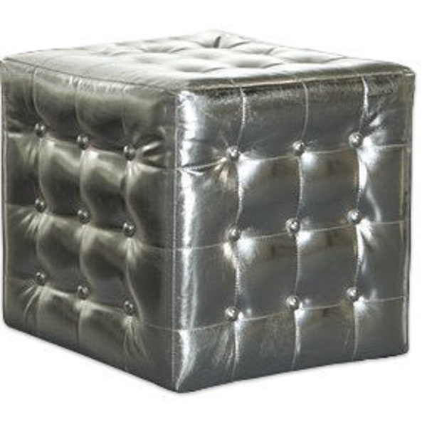 Metallic Silver Tufted Ottoman