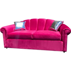 Modern Fuchsia Velvet Sofa, Hot Pink Velvet Sofa, Loose Cushion Sofa