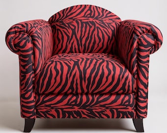 Zebra Accent Chair With Arms, Red Zebra Fabric