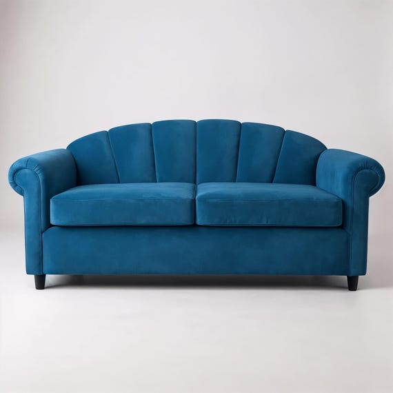 Teal Velvet Sofa, Velvet Scallop Shell Back Sofa UK