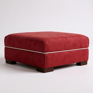 Modern Fabric Upholstered Square Ottoman with Piping