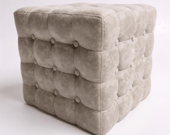 Tufted Ottoman, Fabric Cube Ottoman, Tufted Button Cube Velvet Ottoman, Upholstered Cube Ottoman, Ottoman Cube Seat