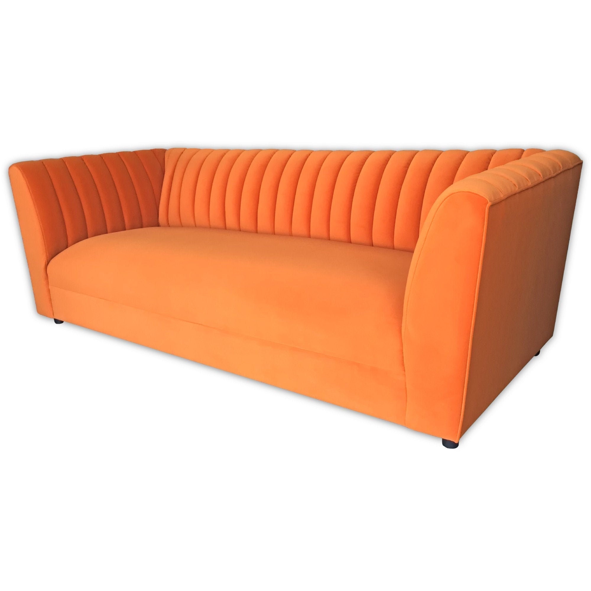 Orange Channel Tufted Sofa Three seat Couch Orange Velvet Sofa