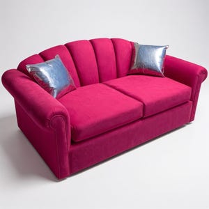 Modern Fuchsia Velvet Sofa, Hot Pink Velvet Sofa, Loose Cushion Sofa