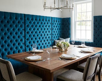 Custom Tufted Banquette Backing | Upholstered Kitchen Booth Panels | Dining Nook Wall