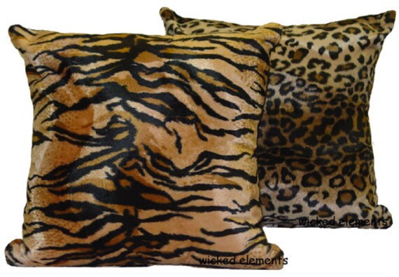 22 X 22 Tiger Leopard Pillow Set Animal Print Pillows Etsy