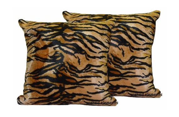 17 X 17 Tiger Pillow Set Tiger Pillows Tiger Print Etsy