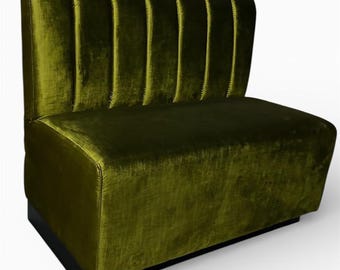 Custom Velvet Banquette Bench with Power Outlet | 45" Dining Booth with 65W Laptop Fast Charging | Kitchen Nook Seating | Cafe Work Station