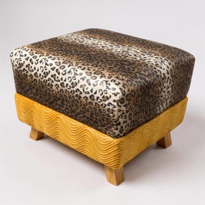 Brown Leopard Print & Gold Swirl Velvet | Two-Tone Custom Ottoman