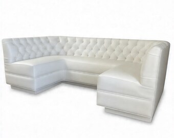 Custom Tufted U-Shaped Banquette | Handmade Dining Booth | Large Kitchen Nook Bench | Chesterfield Style Sectional Seating