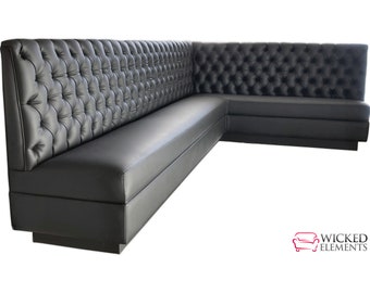 L Shaped Tufted Banquette, Upholstered Dining Banquette, Custom L-Shape Kitchen Booth, Corner Wall Bench Diamond Tufted