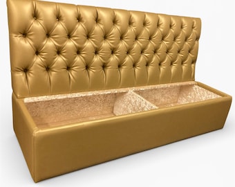 Custom Diamond Tufted Banquette Bench with Storage | Upholstered Dining Booth | Kitchen Island Seating | Velvet or Vinyl | Made in USA