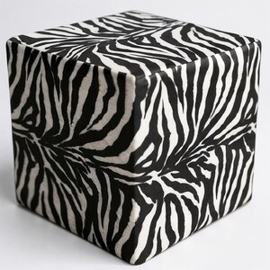 Zebra Animal Print Cube Ottoman, Zebra Ottoman, Animal Print Cubed Seat