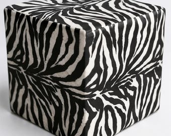 Zebra Animal Print Cube Ottoman, Zebra Ottoman, Animal Print Cubed Seat