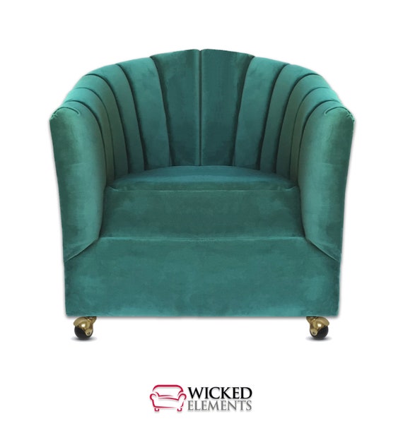 Emerald Armchair Green Velvet Chair Channel Tufted Arm Chair in Emerald Green