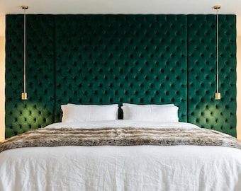 Custom Tufted Velvet Wall Panels | Oversized Floating Headboard | Bedroom Accent Wall