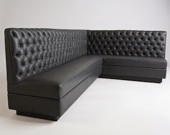 Custom Diamond-Tufted L-Shaped Banquette | Upholstered Corner Wall Bench | Luxury Kitchen Booth Seating
