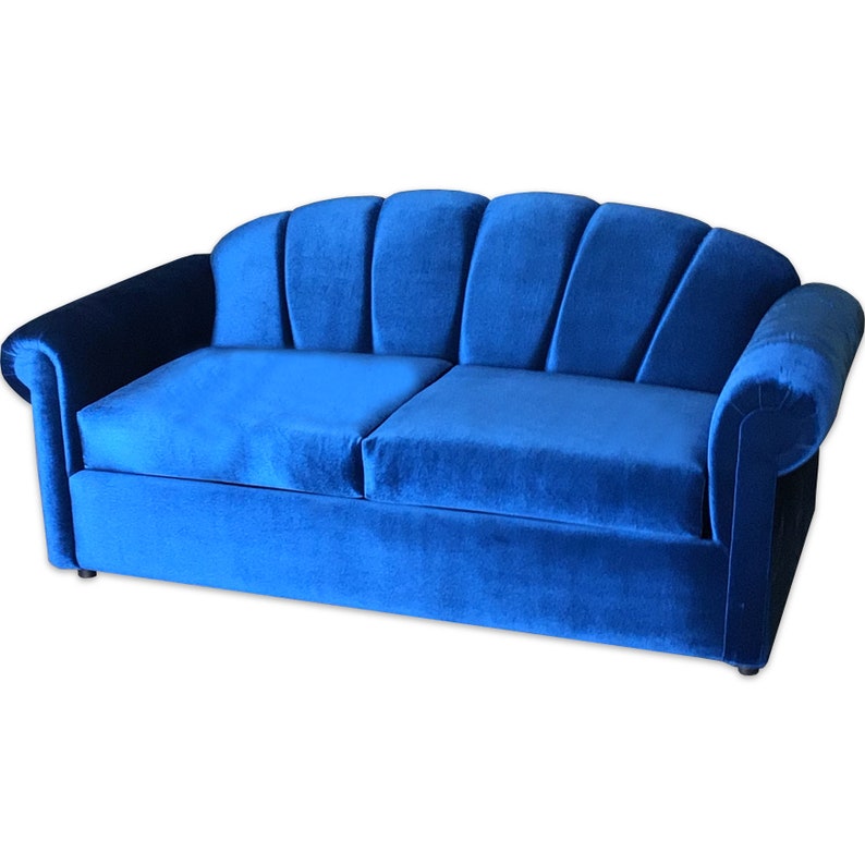 Royal Blue Velvet Shell Back Sofa | Mid-century Modern Art Deco Couch ...