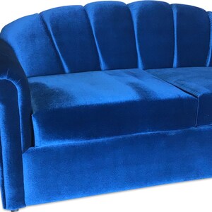 Royal Blue Velvet Shell Back Sofa | Mid-century Modern Art Deco Couch ...