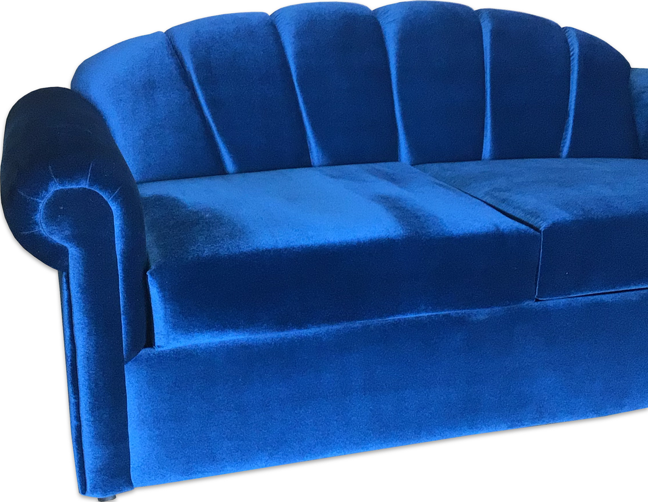 Royal Blue Velvet Shell Back Sofa | Mid-century Modern Art Deco Couch ...
