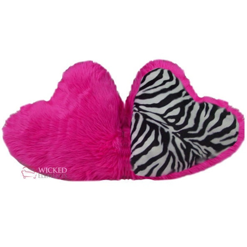Pink Faux Fur & Zebra Heart Pillow Set Etsy