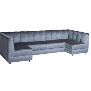 Chic Sofa, Channel Back Couch, Modern U Shaped Sofa, Wide Sectional Couch