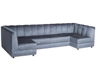 Chic Sofa, Channel Back Couch, Modern U Shaped Sofa, Wide Sectional Couch