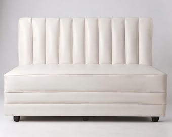 White Vertical Channel Tufted Banquette | Modern Dining Bench