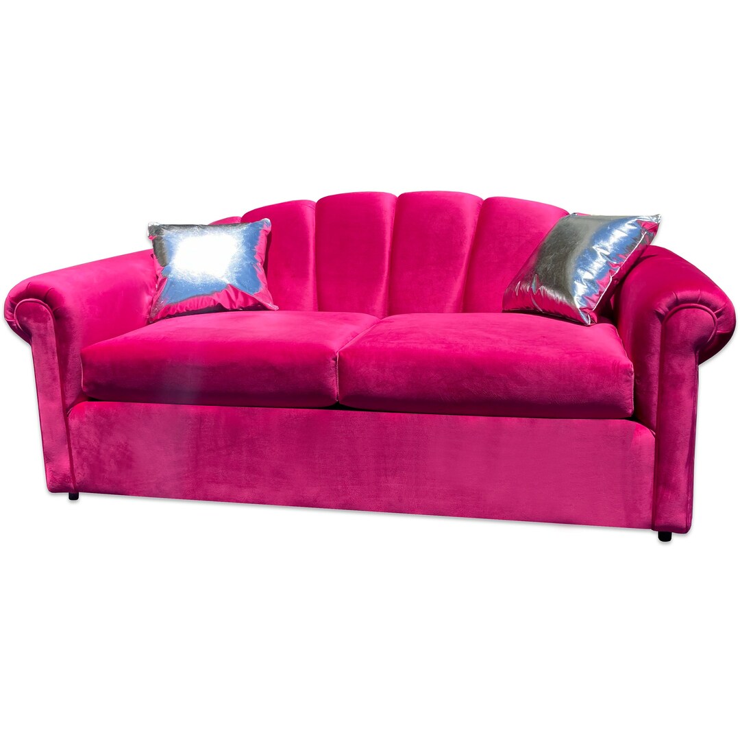Modern Fuchsia Velvet Sofa, Hot Pink Velvet Sofa, Loose Cushion Sofa Etsy