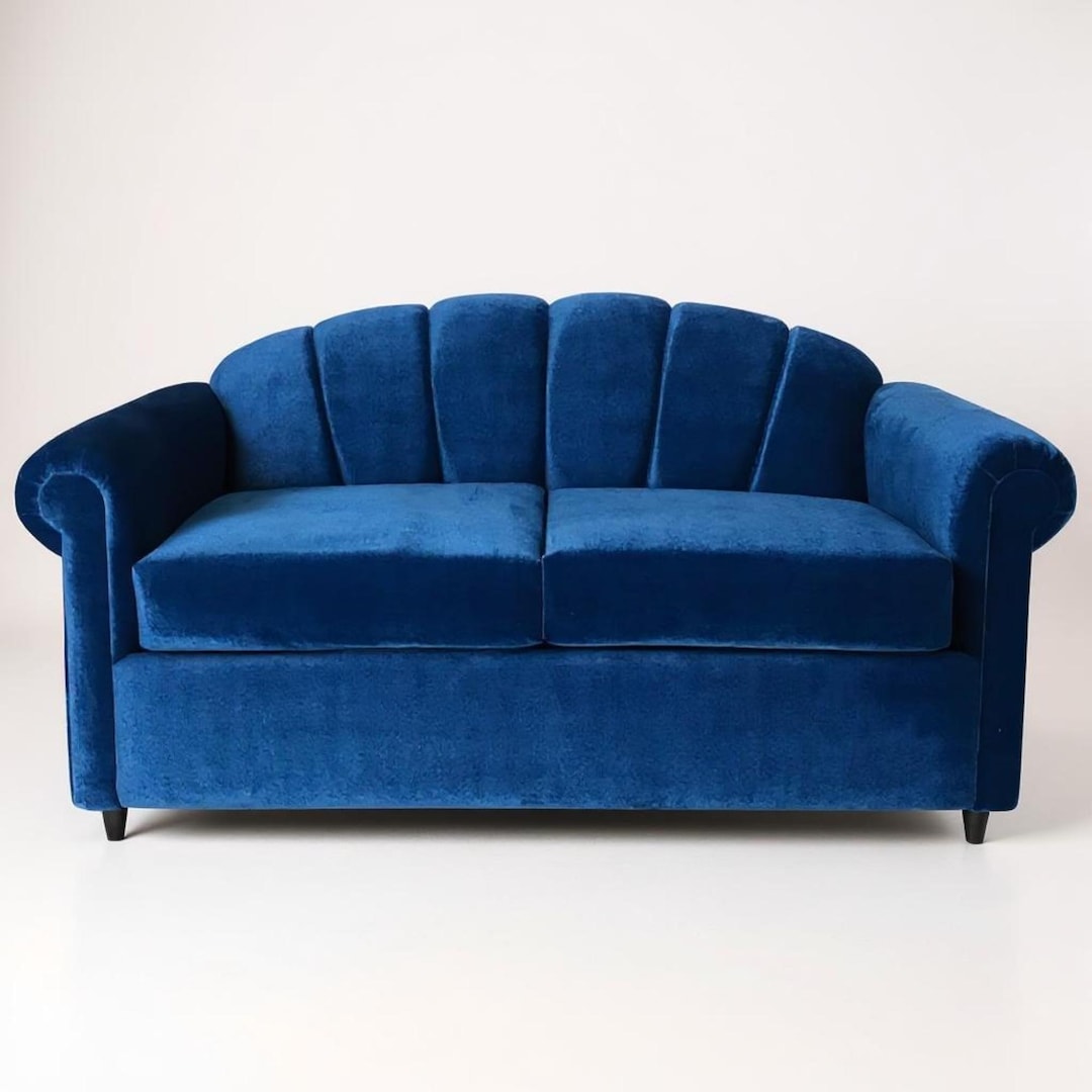 Royal Blue Velvet Shell Back Sofa | Mid-century Modern Art Deco Couch ...
