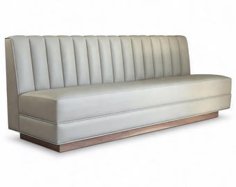 Custom Channel Tufted Banquette with Solid Wood Base, Modern Upholstered Dining Bench, Kitchen Booth Seating, Restaurant Furniture