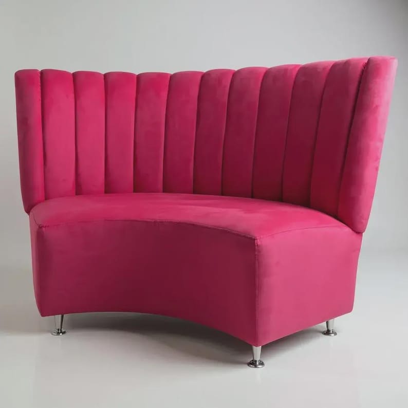 Curved Dining Bench With Back, Upholstered Curved Bench Bild 3