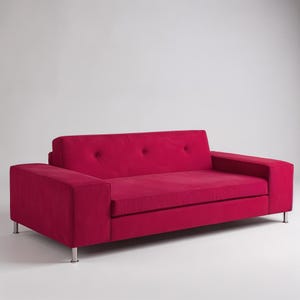 Fuchsia Velvet Upholstered Custom Modern Sofa, Fuchsia Velvet Sofa, Modern Fuchsia Velvet Sofa