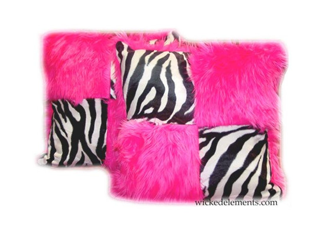 Zebra/ Pink Pillows/ Plush Hot Pink Faux Fur and Zebra Print Etsy