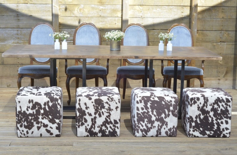 Faux Cowhide Cube Ottoman Cow Print Ottoman Etsy
