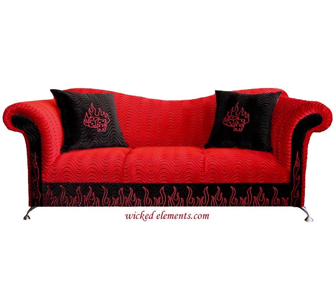 Black couch red pillows sale