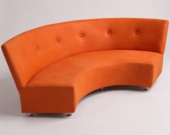 Orange Upholstered Bench With Back, Curved Bench