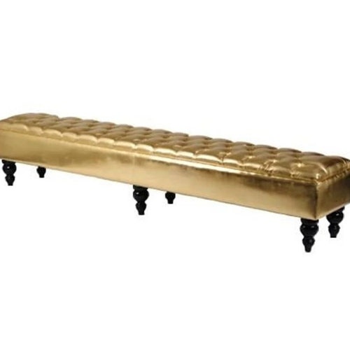 Tufted Gold Bench Gold Bench Seat Gold Faux Leather Tutfed Etsy