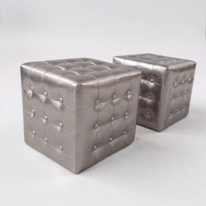Metallic Silver Tufted Ottoman
